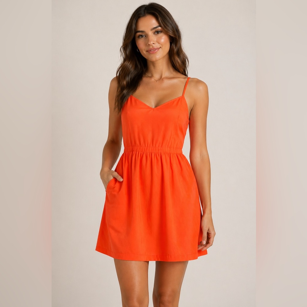 J. Crew Bright Orange Spaghetti-Strap Mini Dress